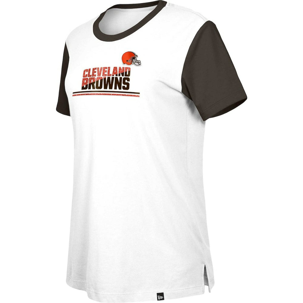 Cleveland Browns New Era Women's Third Down Colorblock T-Shirt - White/Brown discount