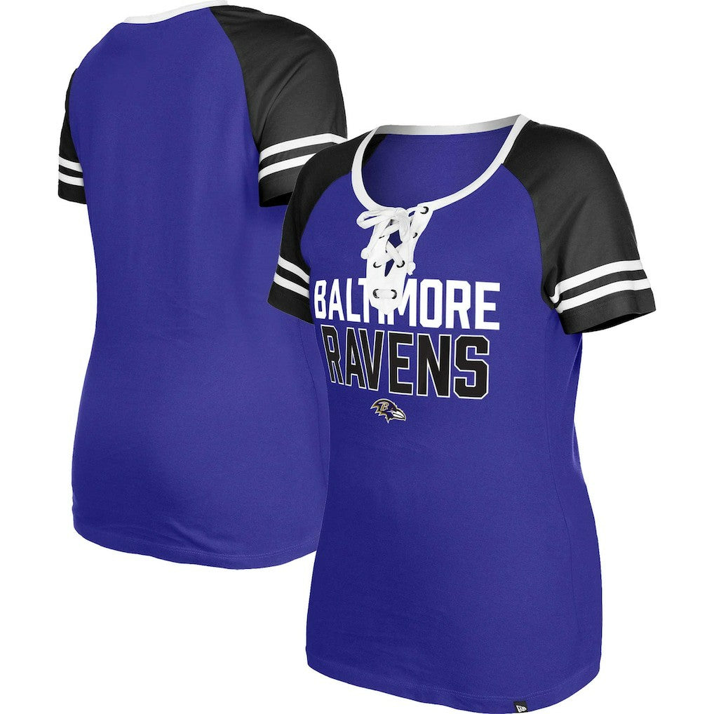 Baltimore Ravens New Era Women's Raglan Lace-Up T-Shirt - Purple outlet