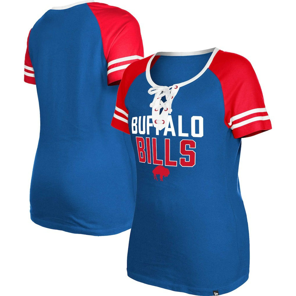 Buffalo Bills New Era Women's Throwback Raglan Lace-Up T-Shirt - Royal outlet