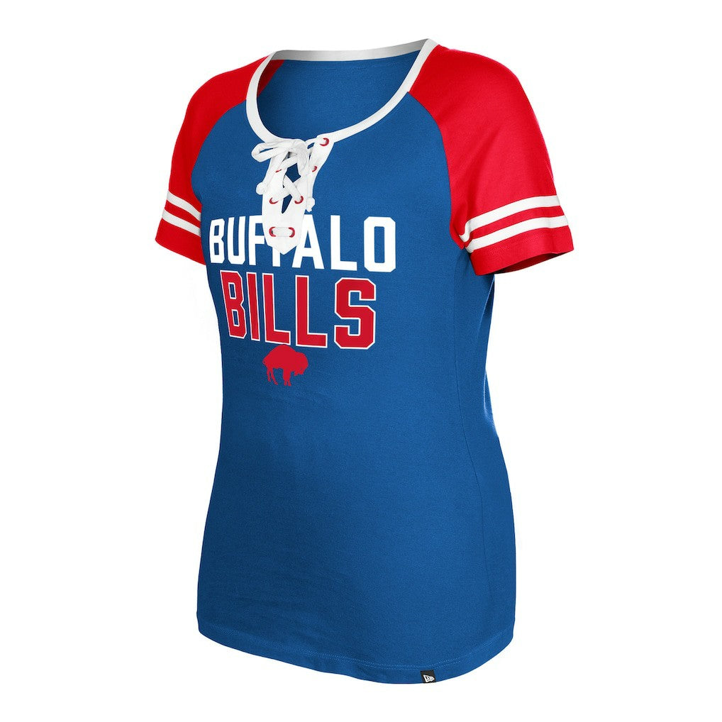 Buffalo Bills New Era Women's Throwback Raglan Lace-Up T-Shirt - Royal outlet
