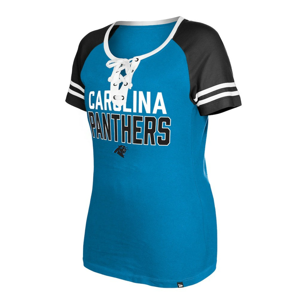 Carolina Panthers New Era Women's Raglan Lace-Up T-Shirt - Blue discount