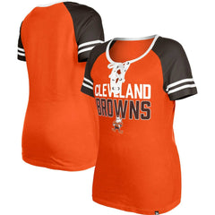 Cleveland Browns New Era Women's Throwback Raglan Lace-Up T-Shirt - Orange online