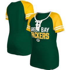 Green Bay Packers New Era Women's Raglan Lace-Up T-Shirt - Green on sale