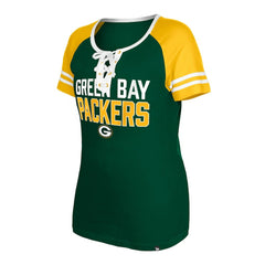 Green Bay Packers New Era Women's Raglan Lace-Up T-Shirt - Green on sale