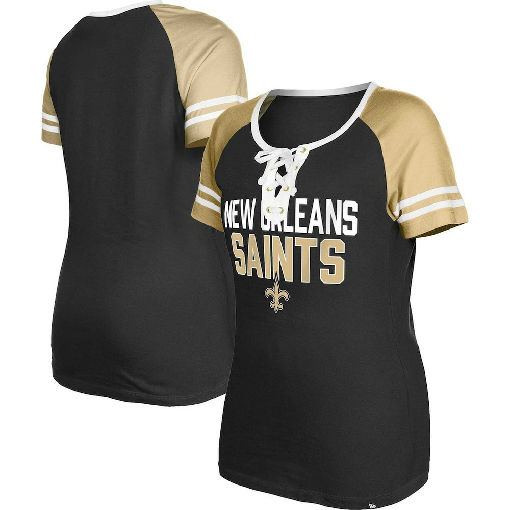 New Orleans Saints New Era Women's Raglan Lace-Up T-Shirt - Black online