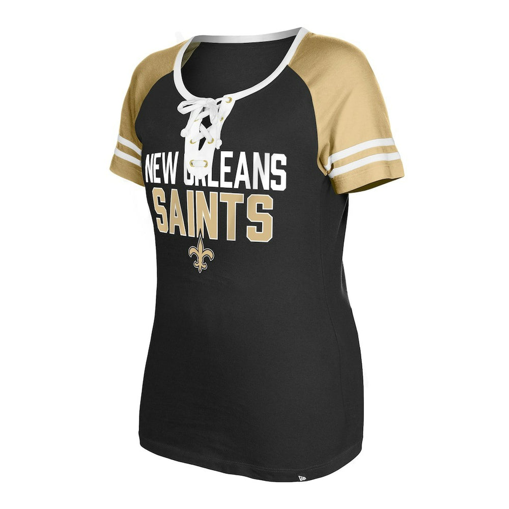 New Orleans Saints New Era Women's Raglan Lace-Up T-Shirt - Black online