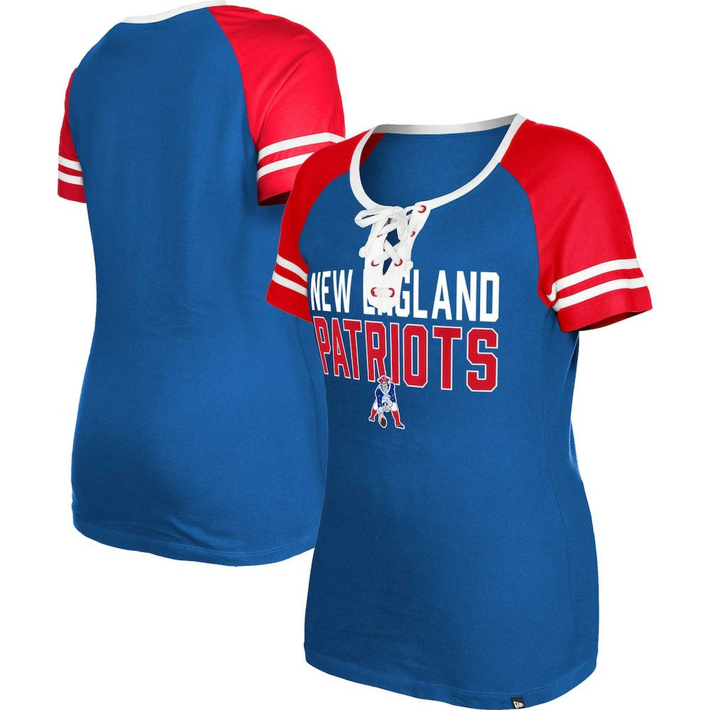 New England Patriots New Era Women's Throwback Raglan Lace-Up T-Shirt - Royal for sale