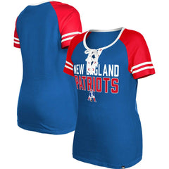 New England Patriots New Era Women's Throwback Raglan Lace-Up T-Shirt - Royal for sale