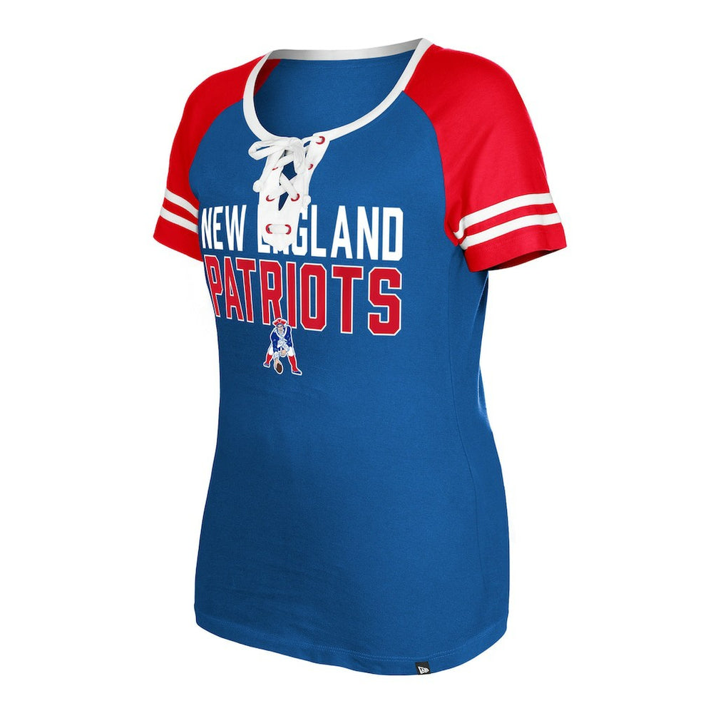 New England Patriots New Era Women's Throwback Raglan Lace-Up T-Shirt - Royal for sale