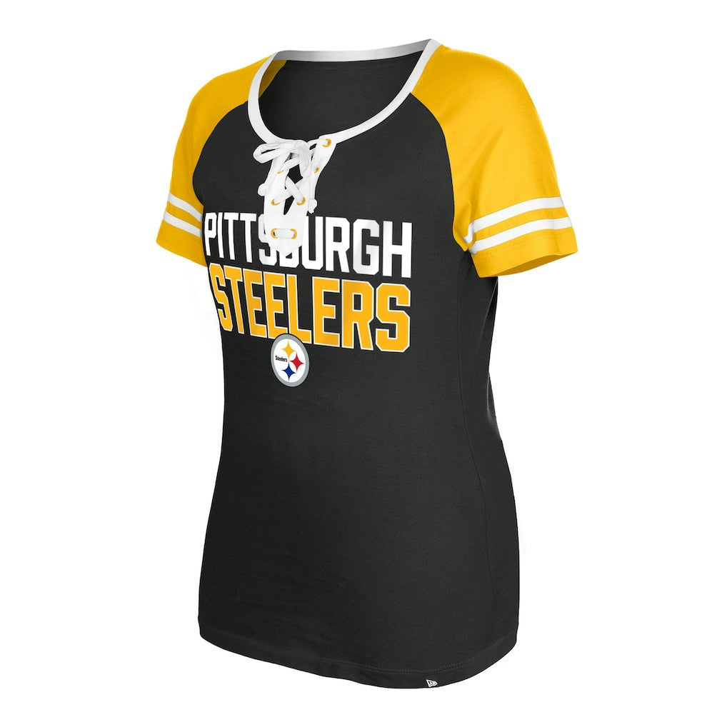 Pittsburgh Steelers New Era Women's Raglan Lace-Up T-Shirt - Black online