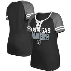 Las Vegas Raiders New Era Women's Raglan Lace-Up T-Shirt - Black outlet