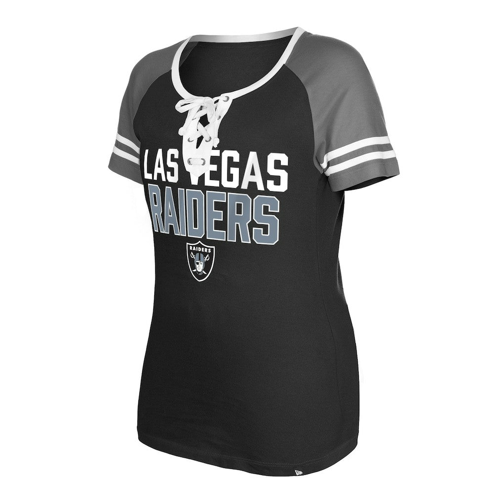Las Vegas Raiders New Era Women's Raglan Lace-Up T-Shirt - Black outlet