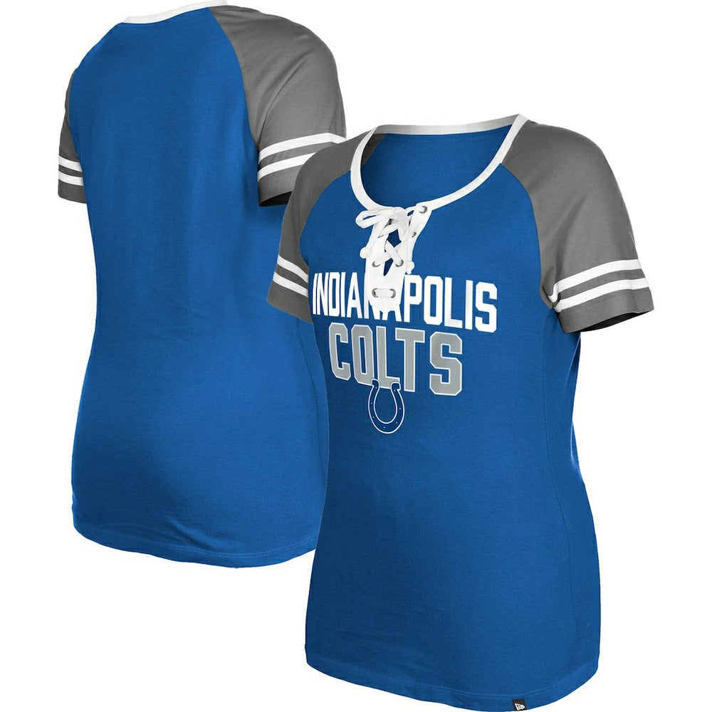 Indianapolis Colts New Era Women's Raglan Lace-Up T-Shirt - Royal on sale