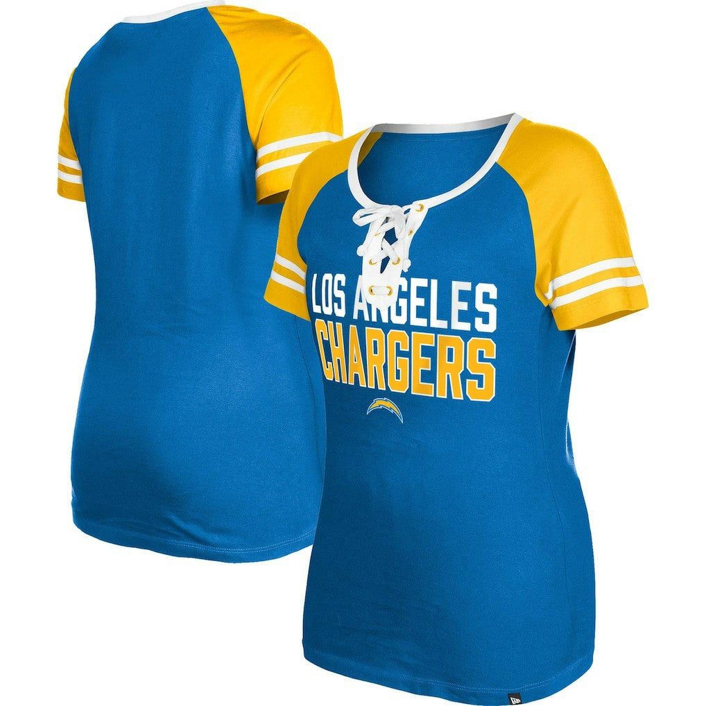 Los Angeles Chargers New Era Women's Raglan Lace-Up T-Shirt - Powder Blue online
