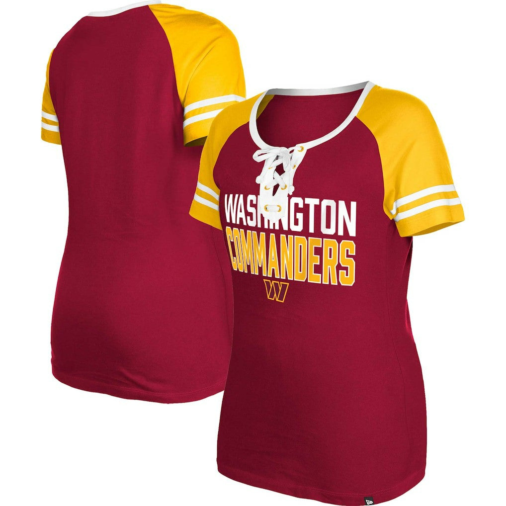 Washington Commanders New Era Women's Raglan Lace-Up T-Shirt - Burgundy online