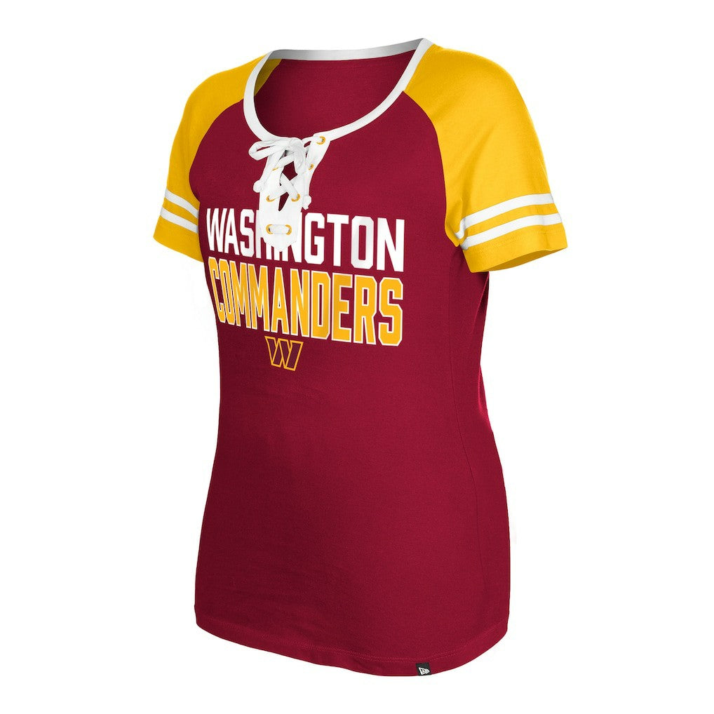 Washington Commanders New Era Women's Raglan Lace-Up T-Shirt - Burgundy online