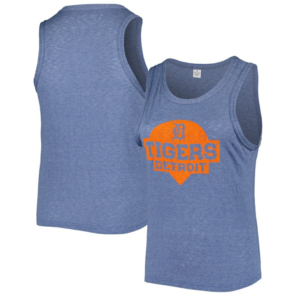Detroit Tigers Soft as a Grape Women's Plus Size High Neck Tri-Blend Tank Top Navy