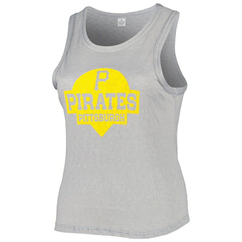 Pittsburgh Pirates Soft as a Grape Women's Plus Size High Neck Tri-Blend Tank Top Gray