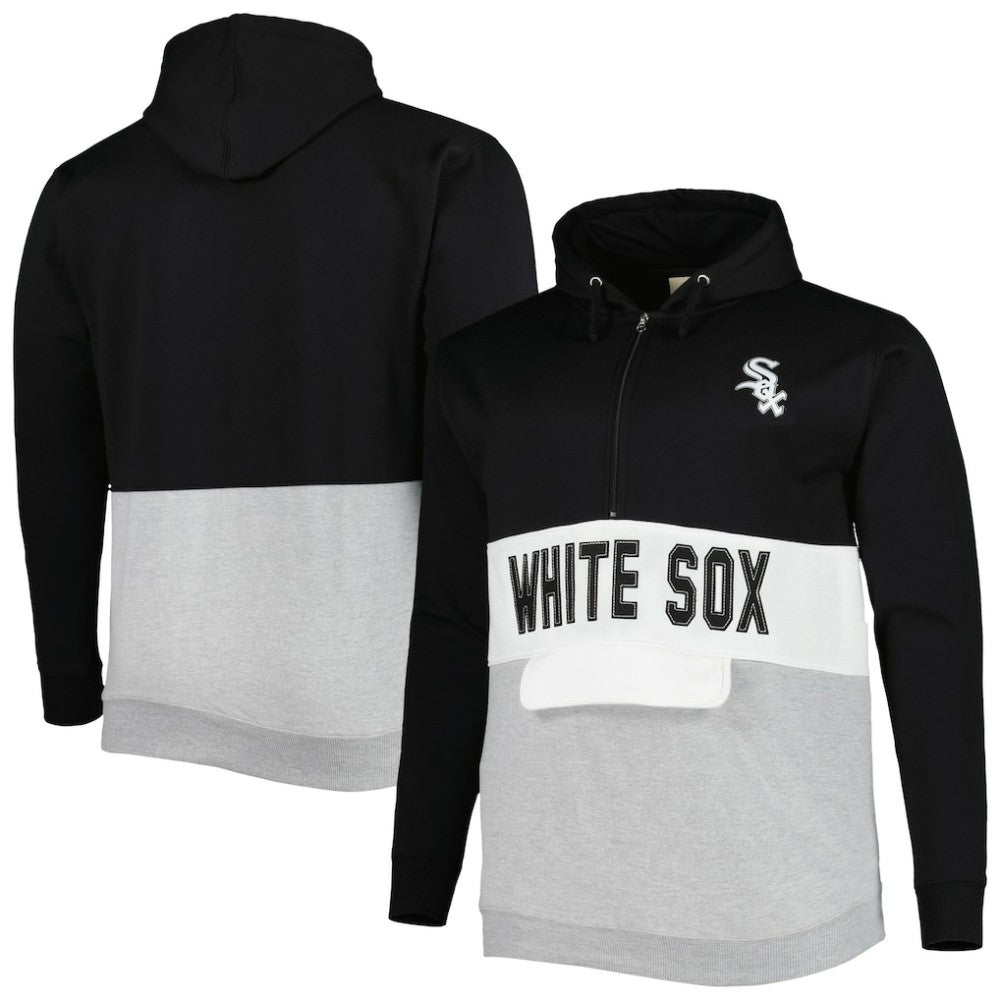 Chicago White Sox Big & Tall Fleece Half-Zip Hoodie Black/White