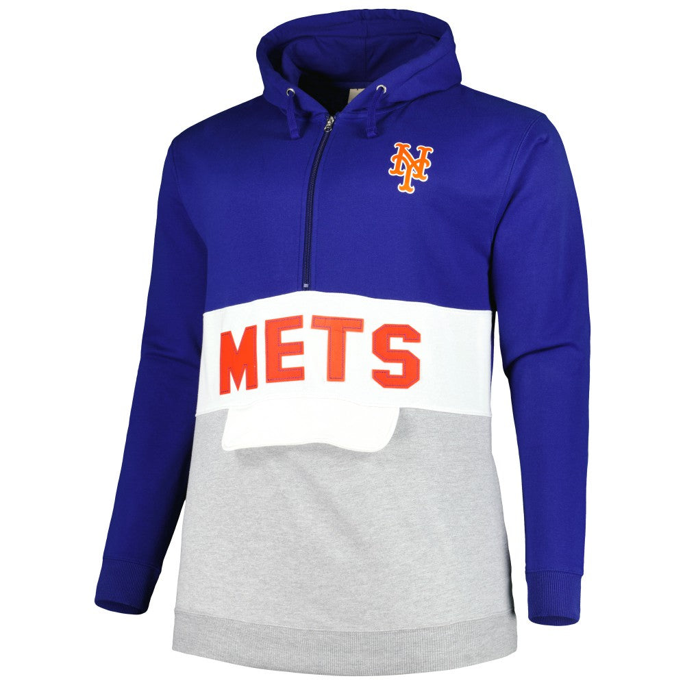 New York Mets Big & Tall Fleece Half-Zip Hoodie Royal/White