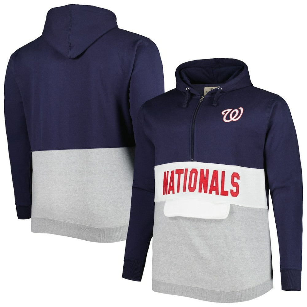 Washington Nationals Big & Tall Fleece Half-Zip Hoodie Navy/White