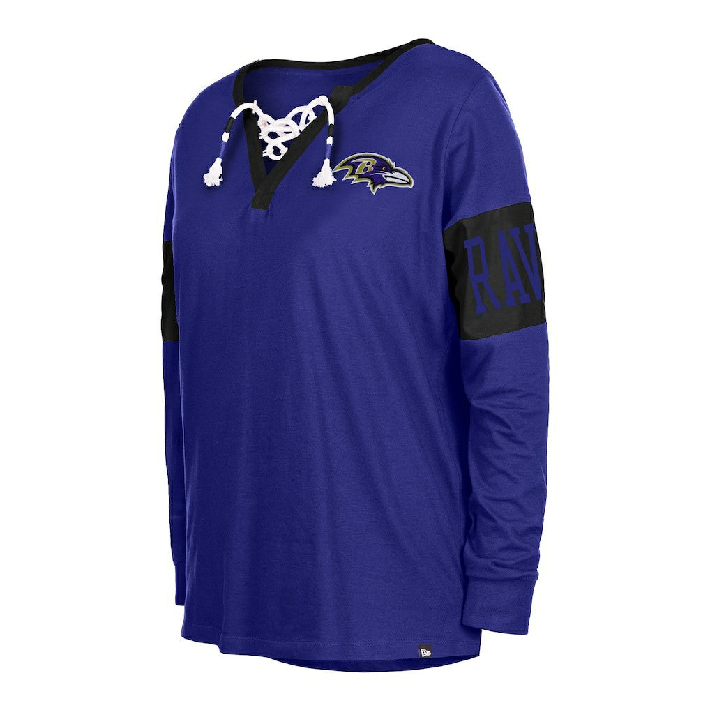 Baltimore Ravens New Era Women's Lace-Up Notch Neck Long Sleeve T-Shirt - Black discount