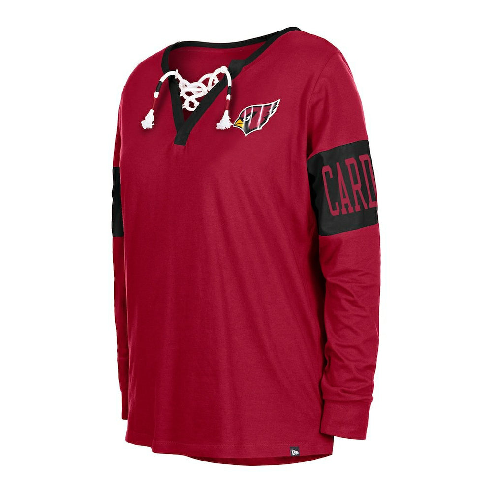 Arizona Cardinals New Era Women's Lace-Up Notch Neck Long Sleeve T-Shirt - Cardinal cheap