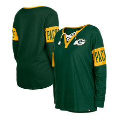 Green Bay Packers New Era Women's Lace-Up Notch Neck Long Sleeve T-Shirt - Green sale