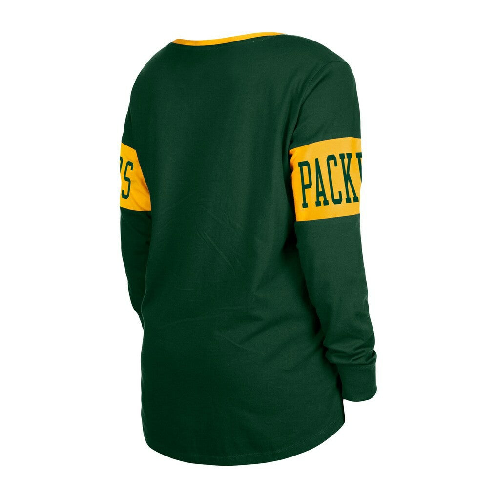 Green Bay Packers New Era Women's Lace-Up Notch Neck Long Sleeve T-Shirt - Green sale