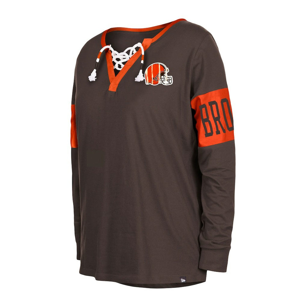 Cleveland Browns New Era Women's Lace-Up Notch Neck Long Sleeve T-Shirt - Brown outlet