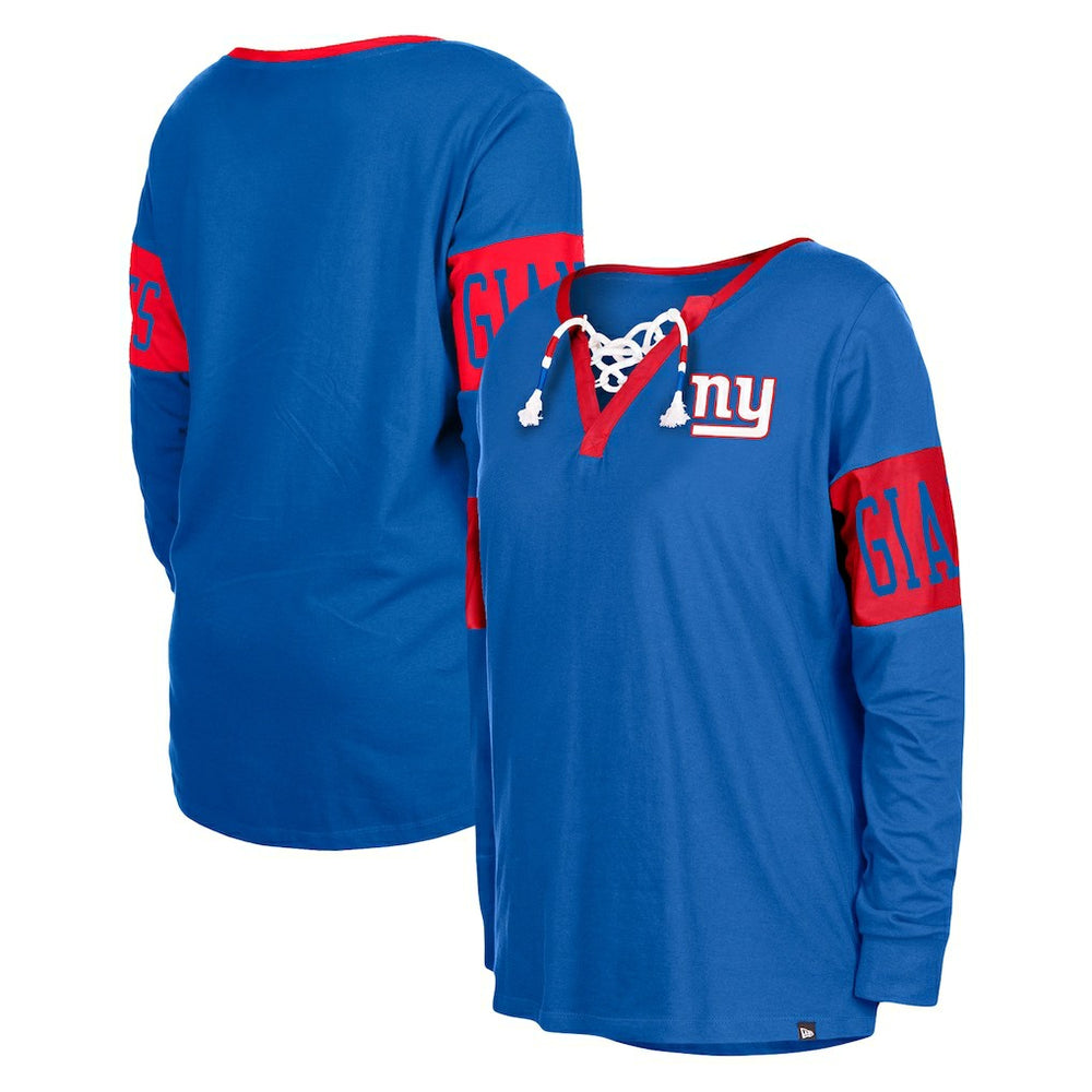 New York Giants New Era Women's Lace-Up Notch Neck Long Sleeve T-Shirt - Royal for sale