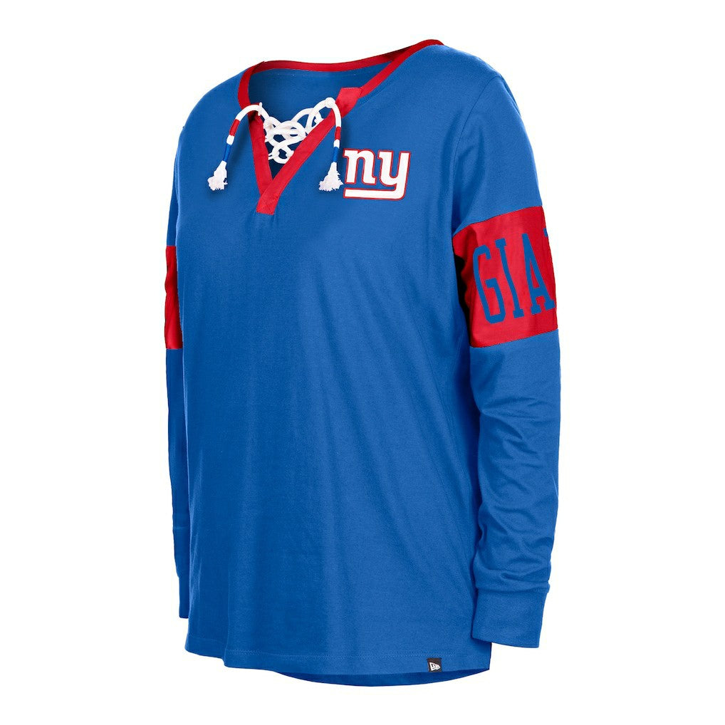 New York Giants New Era Women's Lace-Up Notch Neck Long Sleeve T-Shirt - Royal for sale
