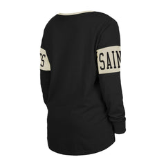 New Orleans Saints New Era Women's Lace-Up Notch Neck Long Sleeve T-Shirt - Black for sale