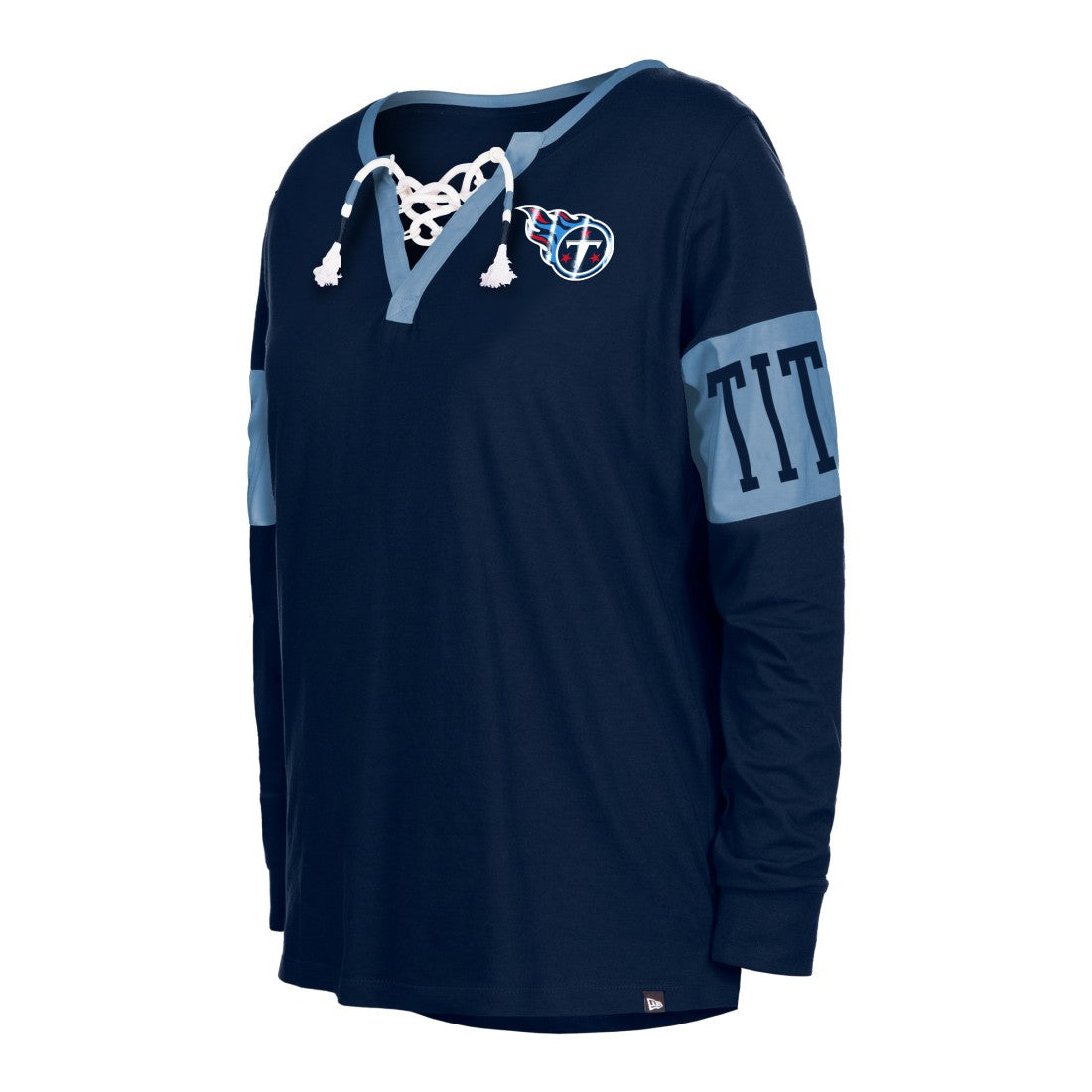 Tennessee Titans New Era Women's Lace-Up Notch Neck Long Sleeve T-Shirt - Navy on sale