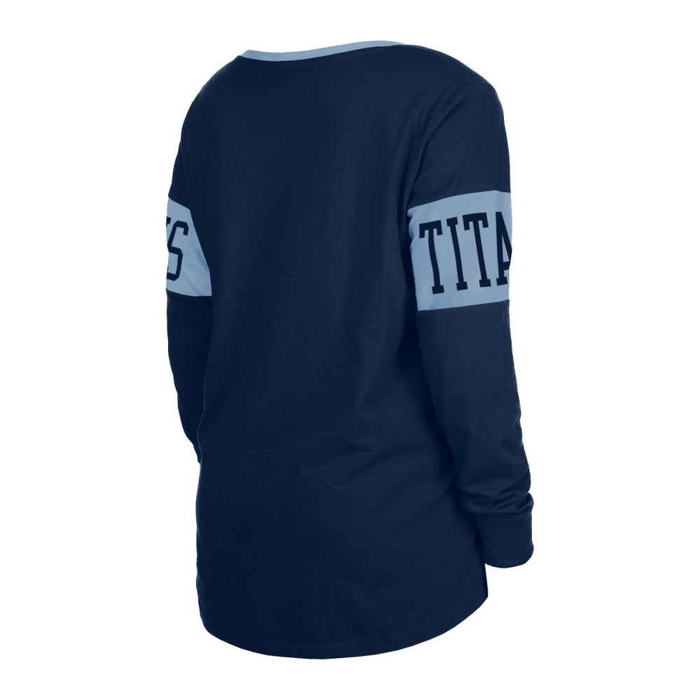 Tennessee Titans New Era Women's Lace-Up Notch Neck Long Sleeve T-Shirt - Navy on sale