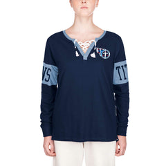 Tennessee Titans New Era Women's Lace-Up Notch Neck Long Sleeve T-Shirt - Navy on sale