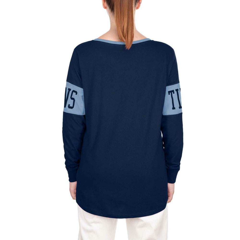 Tennessee Titans New Era Women's Lace-Up Notch Neck Long Sleeve T-Shirt - Navy on sale