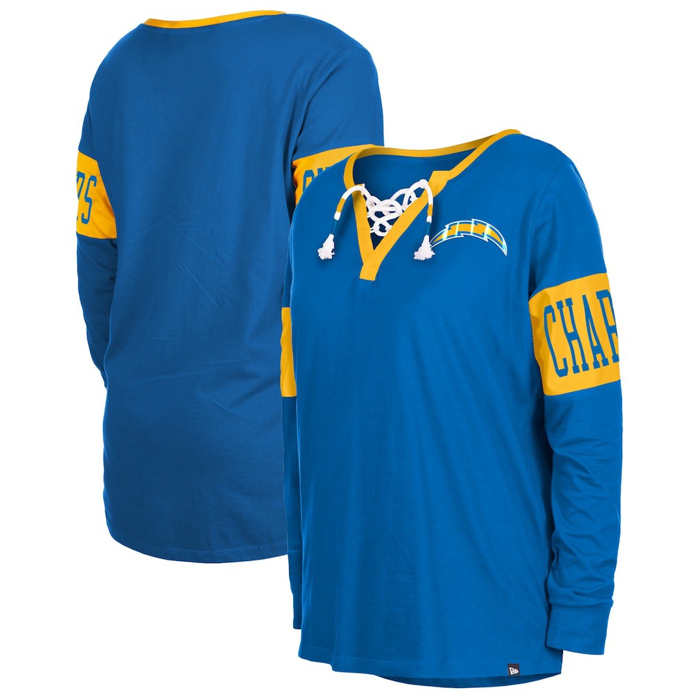 Los Angeles Chargers New Era Women's Lace-Up Notch Neck Long Sleeve T-Shirt - Royal sale