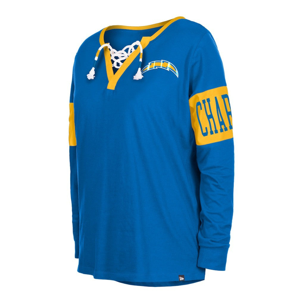 Los Angeles Chargers New Era Women's Lace-Up Notch Neck Long Sleeve T-Shirt - Royal sale