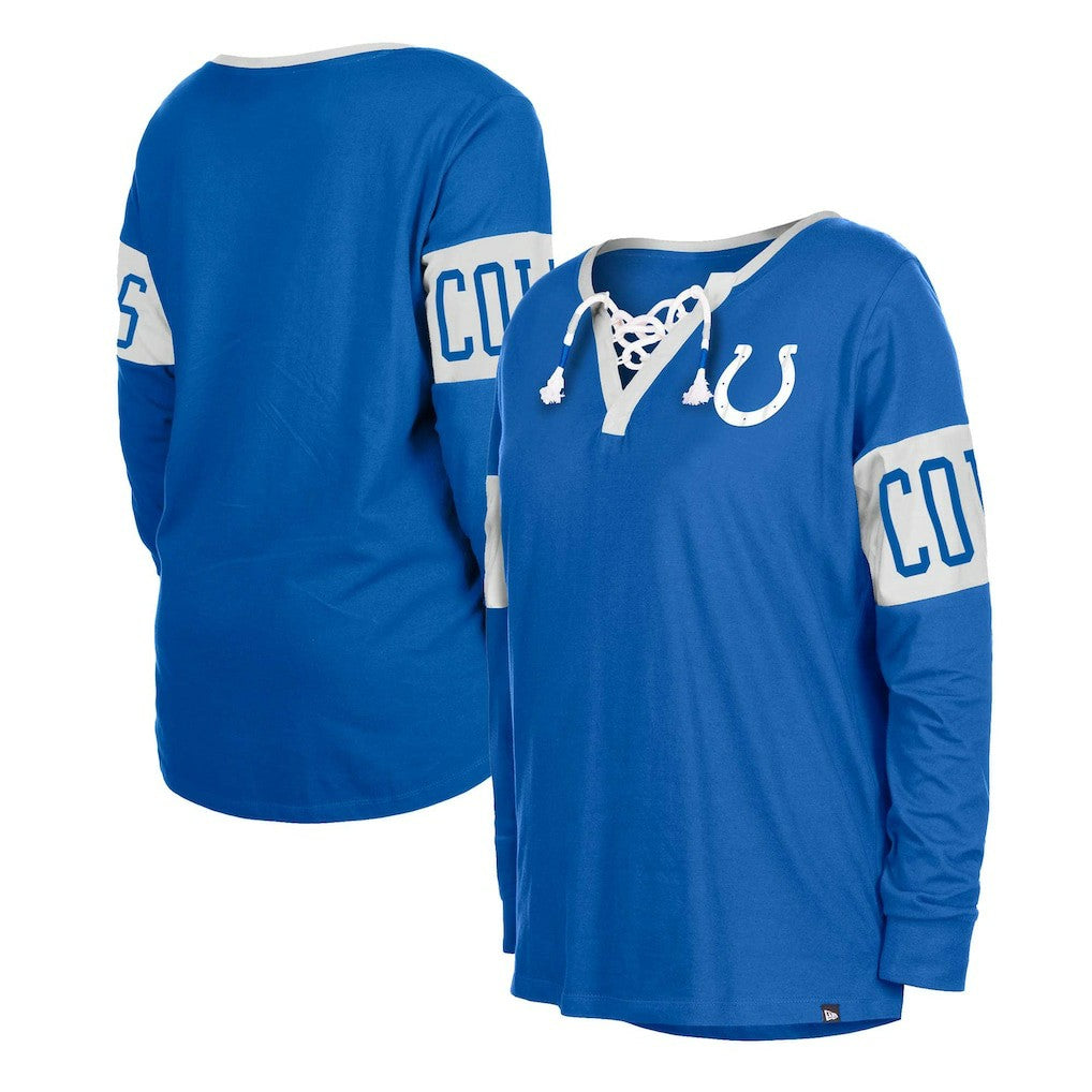 Indianapolis Colts New Era Women's Lace-Up Notch Neck Long Sleeve T-Shirt - Blue outlet