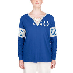 Indianapolis Colts New Era Women's Lace-Up Notch Neck Long Sleeve T-Shirt - Blue outlet