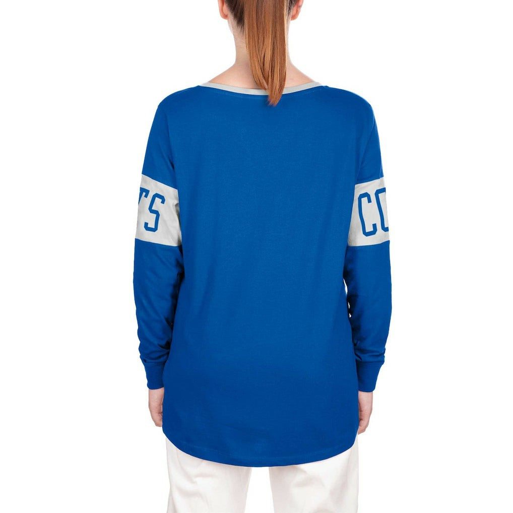 Indianapolis Colts New Era Women's Lace-Up Notch Neck Long Sleeve T-Shirt - Blue outlet