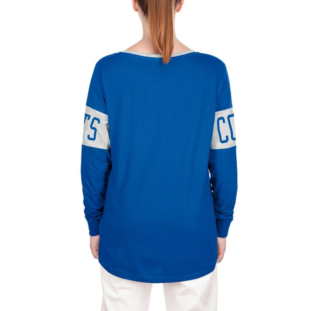 Indianapolis Colts New Era Women's Lace-Up Notch Neck Long Sleeve T-Shirt - Blue outlet