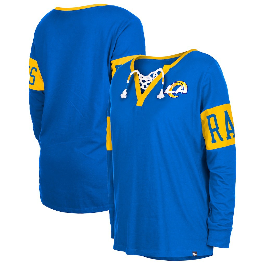 Los Angeles Rams New Era Women's Lace-Up Notch Neck Long Sleeve T-Shirt - Royal outlet