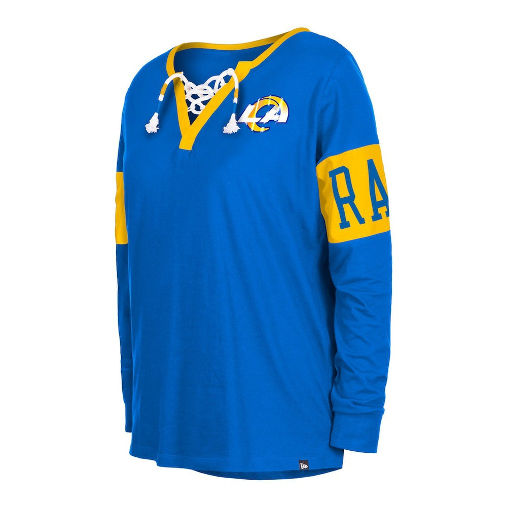 Los Angeles Rams New Era Women's Lace-Up Notch Neck Long Sleeve T-Shirt - Royal outlet