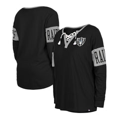Las Vegas Raiders New Era Women's Lace-Up Notch Neck Long Sleeve T-Shirt - Black outlet