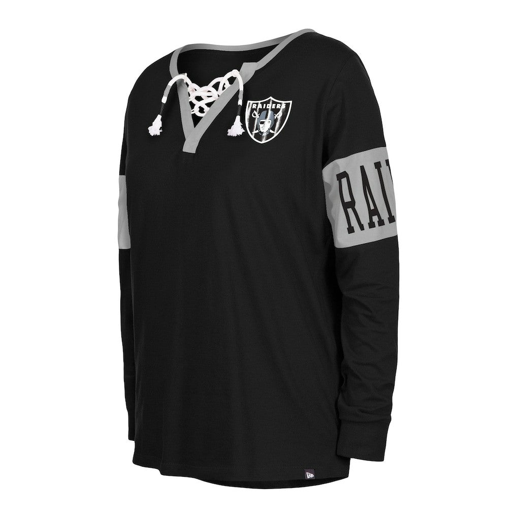 Las Vegas Raiders New Era Women's Lace-Up Notch Neck Long Sleeve T-Shirt - Black outlet
