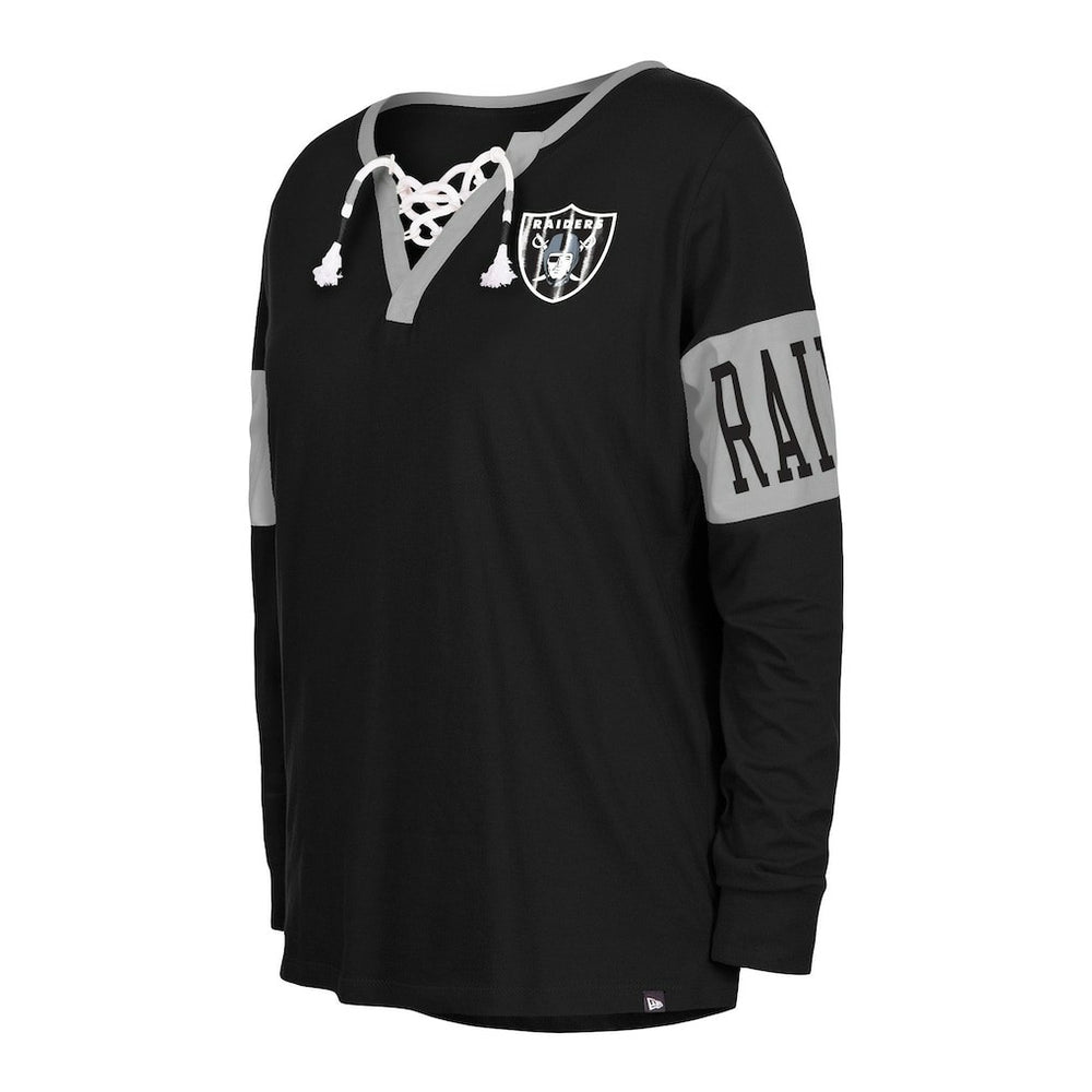 Las Vegas Raiders New Era Women's Lace-Up Notch Neck Long Sleeve T-Shirt - Black outlet
