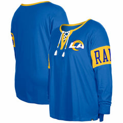 Los Angeles Rams New Era Women's Plus Size Lace-Up Notch Neck Long Sleeve T-Shirt - Royal online