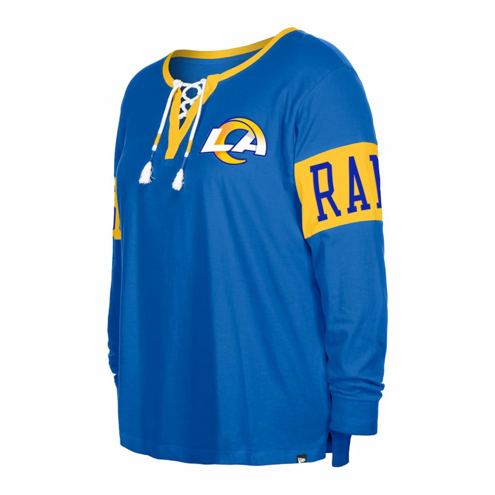 Los Angeles Rams New Era Women's Plus Size Lace-Up Notch Neck Long Sleeve T-Shirt - Royal online